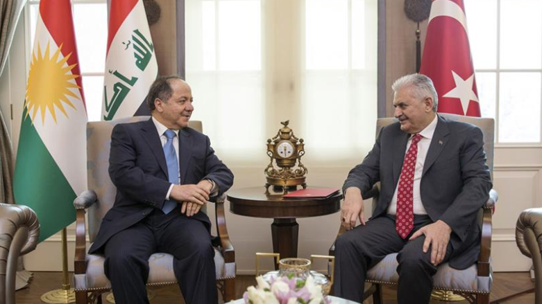 Kurdistan Region’s President Masoud Barzani with Turkey’s Prime Minister Binali Yildirim in Ankara, Feb. 27, 2016. (Photo: Turkey’s Prime Ministry)